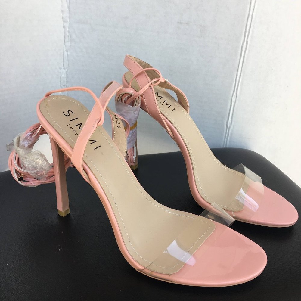 SIMMI Pink Perspex lace up heels size 10